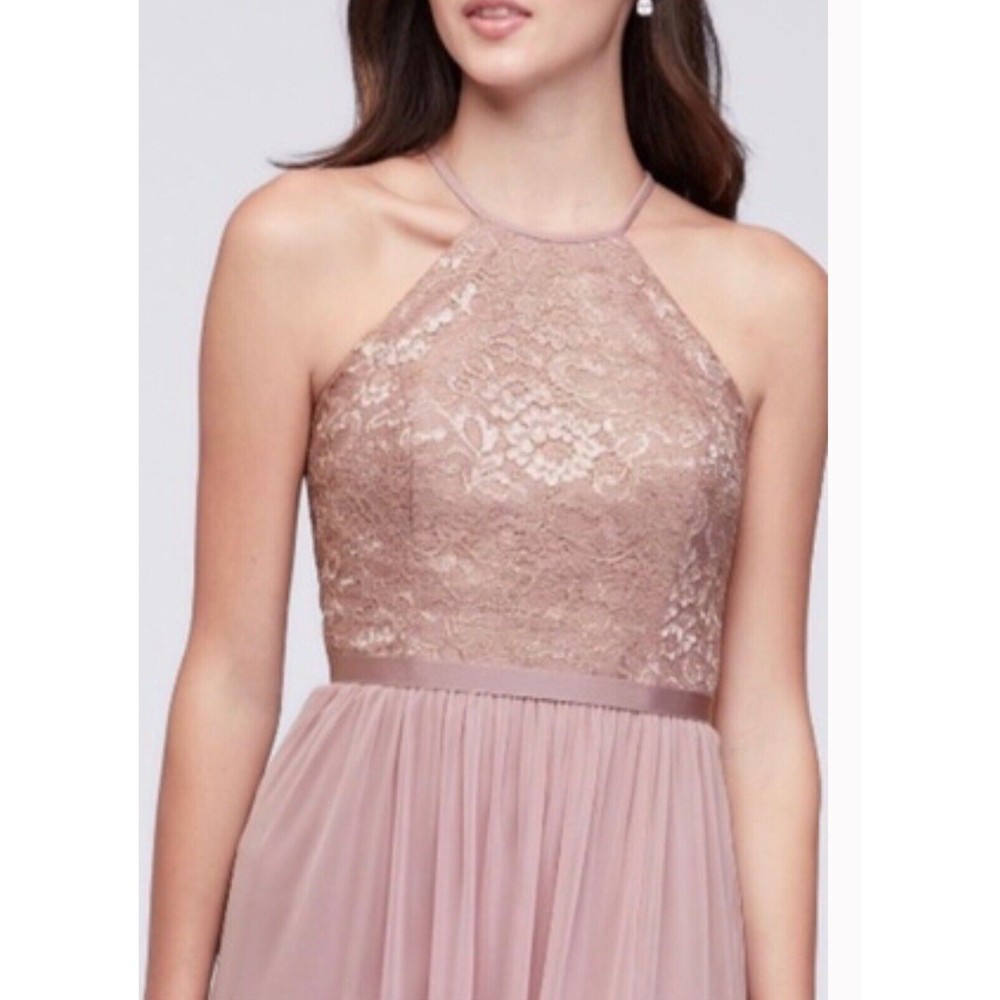 David’s Bridal High Neck Bridesmaid Dress - Size 10 Rose Gold NWT‎ Formal